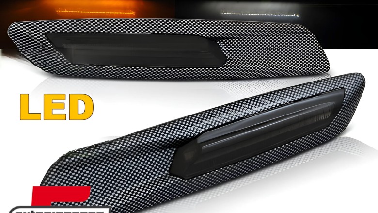 Bočni žmigavci LED F10 look (carbon/smoke) / BMW 1er E81 E82 E87 E88 (2007-2011) 3er E90 E91 E92 E93 (2004-2011) 5er E60 E61 (2003-2010), KBBM32