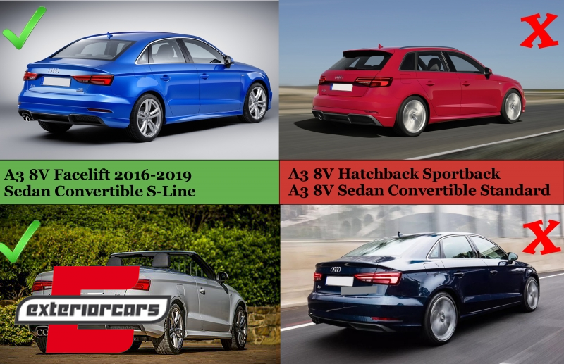 Difuzor zraka & nastavci auspuha S3 dizajn / Audi A3 8V Facelift (2016-2019) limuzina cabrio, CORDAUA38VFSSTY