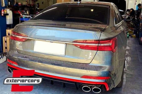 Difuzor zraka & nastavci auspuha S6 dizajn (crvena) / Audi A6 C8 4K limuzina karavan (2018-2022), RDAUA64KS6R
