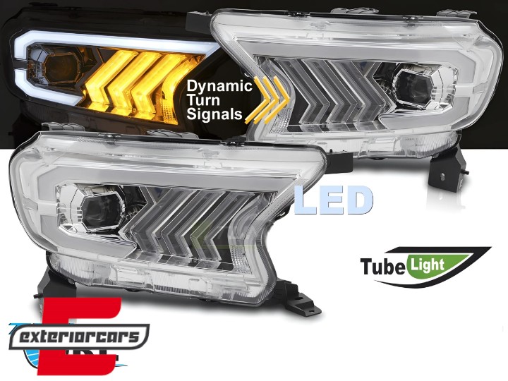 Full LED prednja svjetla SEQ žmigavci (chrome) / Ford Ranger (2015-2022), LPFOB9