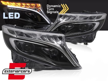 Full LED prednja svjetla SEQ žmigavci (crna) / Mercedes V-klasa W447 Vito (2014-2023), LPMEF5