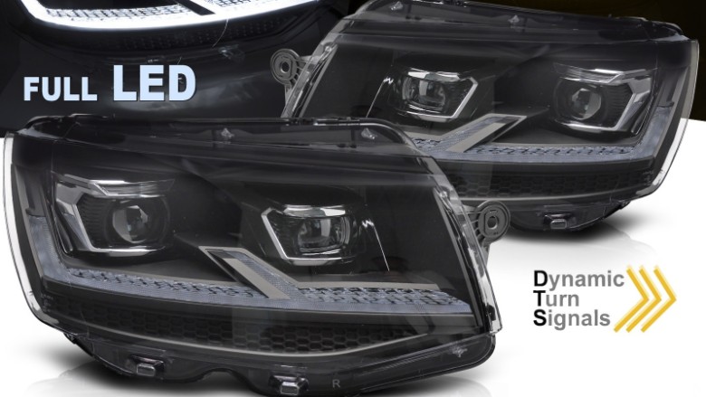 Full LED prednja svjetla SEQ žmigavci (crna/chrome) / VW T6 (2015-2019), LPVX35