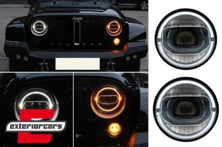 Full LED prednji farovi Angel Eye za pretvorbu u 2018 model / Jeep Wrangler JK (2007-2017), HLJEWJKLED