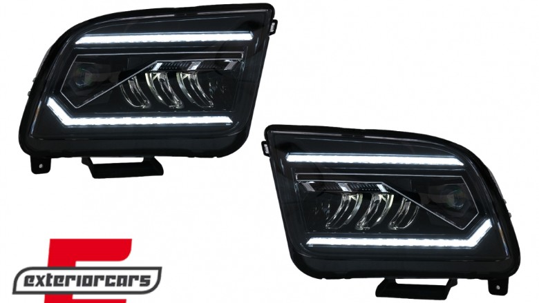 Full LED prednji farovi SEQ žmigavci (crna) / Ford Mustang V (2004-2009), HLFOMUFLED