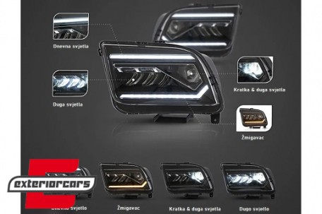Full LED prednji farovi SEQ žmigavci (crna) / Ford Mustang V (2004-2009), HLFOMUFLED