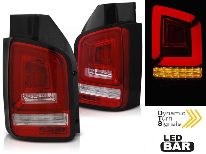 Full LED stražnja svjetla LedBar SEQ Žmigavci (crvena/kristal) / Volkswagen T5 (04.2003-2009), LDVWL1
