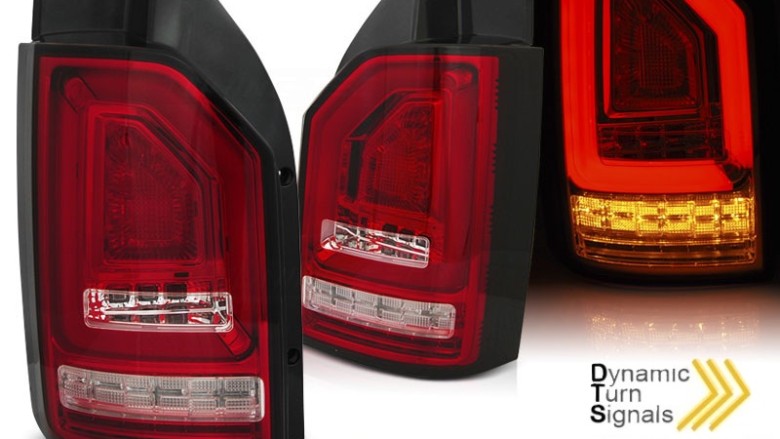 Full LED stražnja svjetla LedBar SEQ žmigavci (crvena/kristal) / VW Transporter Multivan Caravelle T6 (2015-2019), LDVWK2