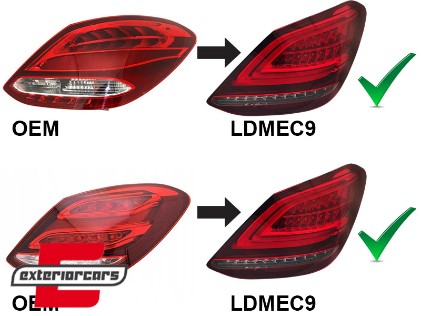 Full LED stražnja svjetla SEQ žmigavci Facelift dizajn (crvena/kristal) / Mercedes C-klasa W205 limuzina (2014-2018), LDMEC9