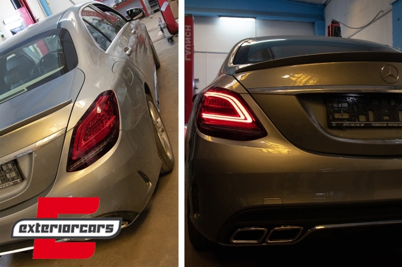 Full LED stražnja svjetla SEQ žmigavci Facelift dizajn (crvena/kristal) / Mercedes C-klasa W205 limuzina (2014-2018), LDMEC9