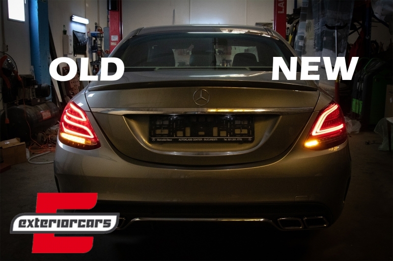 Full LED stražnja svjetla SEQ žmigavci Facelift dizajn (crvena/kristal) / Mercedes C-klasa W205 limuzina (2014-2018), LDMEC9