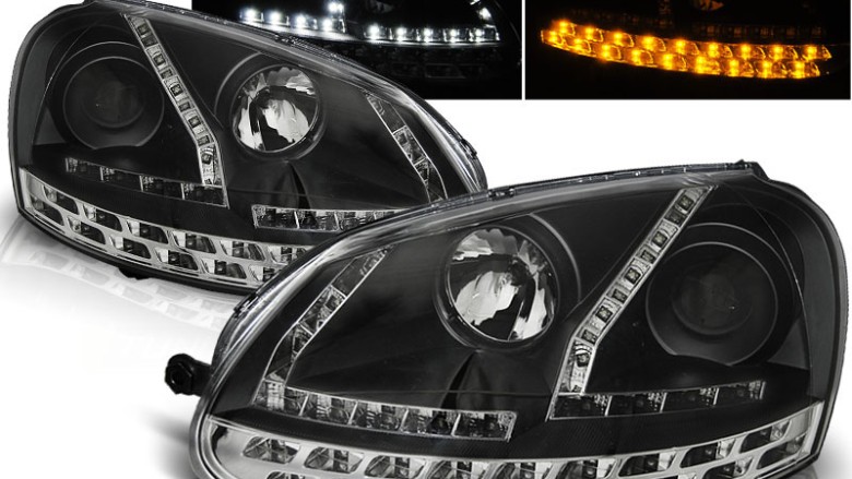 LED prednja svjetla DayLight LED žmigavci (crna) / Volkswagen Golf 5 (2003-2008), LPVWF9