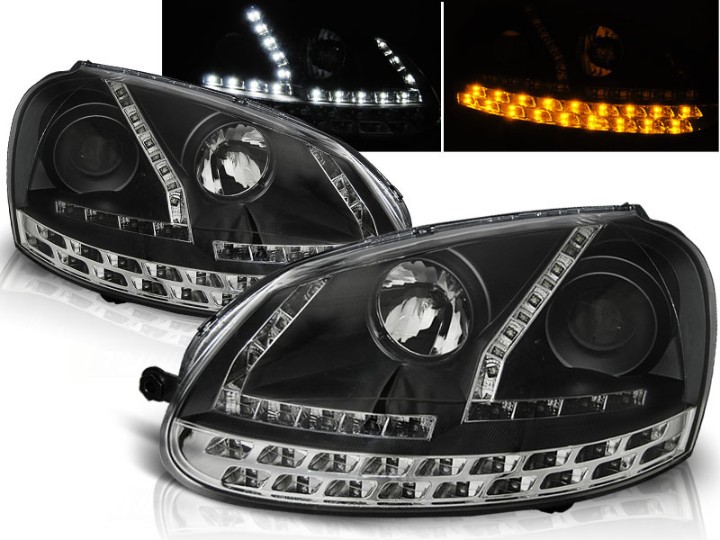 LED prednja svjetla DayLight LED žmigavci (crna) / Volkswagen Golf 5 (2003-2008), LPVWF9