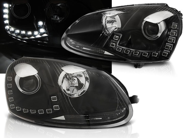 LED prednja svjetla TrueDRL (crna) / Volkswagen Golf 5 (2003-2008), LPVWM6