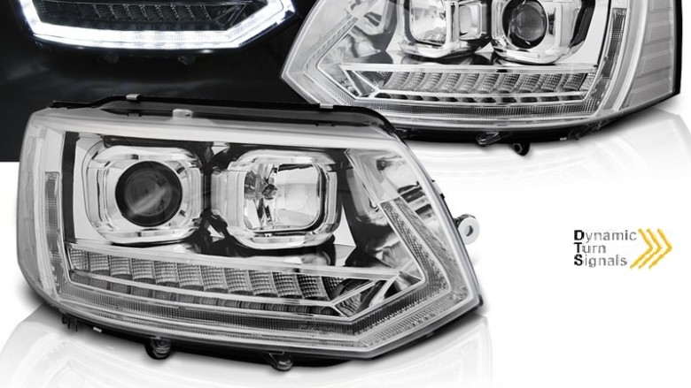 LED prednja svjetla TubeLight SEQ žmigavci (chrome) / VW T5.1 (2010-2015), LPVWS5
