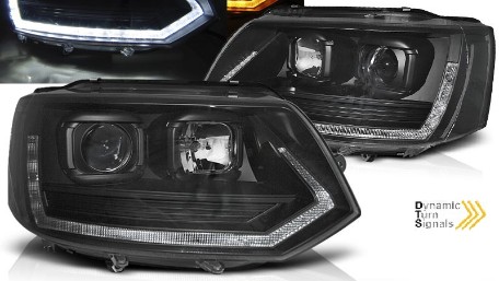 LED prednja svjetla TubeLight SEQ žmigavci T6 look (crna) / VW T5.1 (2010-2015), LPVWT2