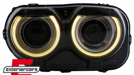 LED prednji farovi RGB svjetla (crna) / Dodge Challenger (2015-2023), HLDOGCHA3FR