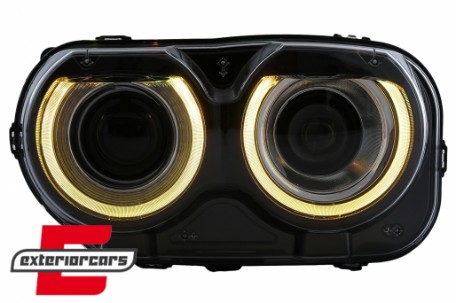 LED prednji farovi RGB svjetla (crna) / Dodge Challenger (2015-2023), HLDOGCHA3FR