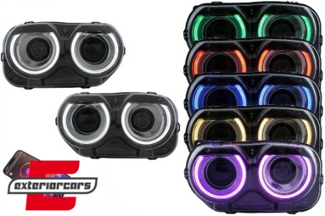 LED prednji farovi RGB svjetla (crna) / Dodge Challenger (2015-2023), HLDOGCHA3FR