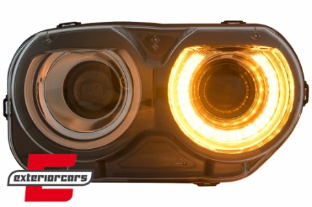 LED prednji farovi RGB svjetla (crna) / Dodge Challenger (2015-2023), HLDOGCHA3FR