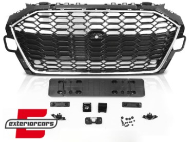 Prednja maska RS4 dizajn (chrome/crna) / Audi A4 B9 8W Facelift (2020-2024), GRAU79