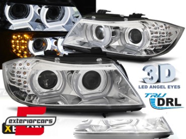 Prednja svjetla 3D Angel Eyes LED DRL Xenon (crna) / BMW serije 3 E90 E91 LCI (2008-2011), LPBML1
