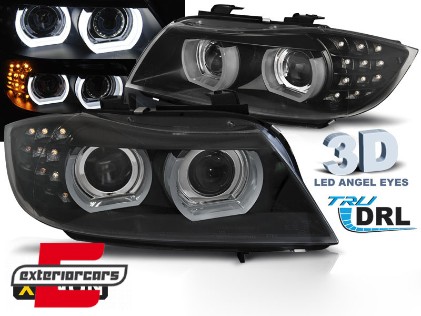 Prednja svjetla 3D Angel Eyes LED DRL Xenon (crna) / BMW serije 3 E90 E91 LCI (2008-2011), LPBML2
