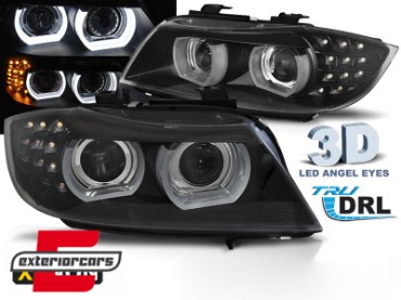 Prednja svjetla 3D Angel Eyes LED DRL Xenon (crna) / BMW serije 3 E90 E91 LCI (2008-2011), LPBML2