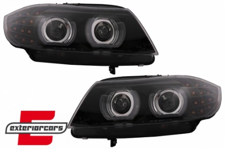 Prednja svjetla 3D Angel Eyes LED DRL Xenon (crna) / BMW serije 3 E90 E91 LCI (2008-2011), LPBML2