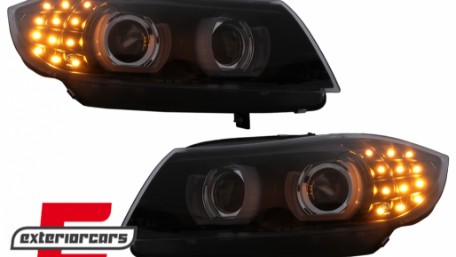 Prednja svjetla 3D Angel Eyes LED DRL Xenon (crna) / BMW serije 3 E90 E91 LCI (2008-2011), LPBML2