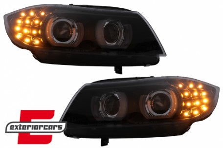 Prednja svjetla 3D Angel Eyes LED DRL Xenon (crna) / BMW serije 3 E90 E91 LCI (2008-2011), LPBML2