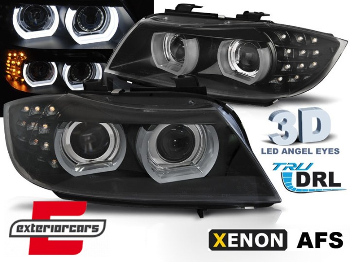 Prednja svjetla 3D Angel Eyes LED DRL Xenon (crna) / BMW serije 3 E90 E91 LCI (2008-2011), LPBMN0