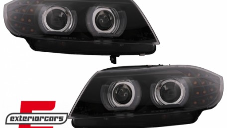 Prednja svjetla 3D Angel Eyes LED DRL Xenon (crna) / BMW serije 3 E90 E91 LCI (2008-2011), LPBMN0