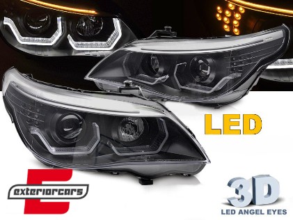 Prednja svjetla 3D Angel Eyes LED žmigavci (crna) / BMW serije 5 E60 E61 (2003-2007), LPBMK4