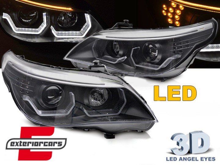 Prednja svjetla 3D Angel Eyes LED žmigavci (crna) / BMW serije 5 E60 E61 (2003-2007), LPBMK4