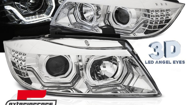 Prednja svjetla 3D LED Angel Eyes LED žmigavci (chrome) / BMW serije 3 E90 limuzina E91 karavan (03.2005-08.2008), LPBMK7