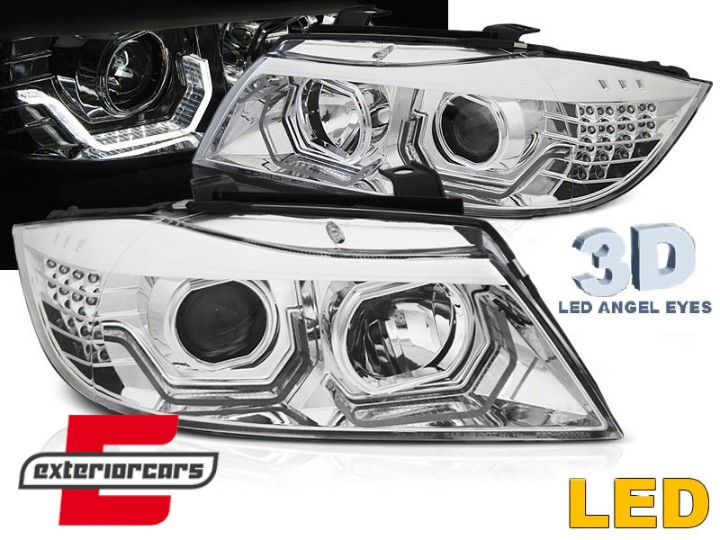 Prednja svjetla 3D LED Angel Eyes LED žmigavci (chrome) / BMW serije 3 E90 limuzina E91 karavan (03.2005-08.2008), LPBMK7