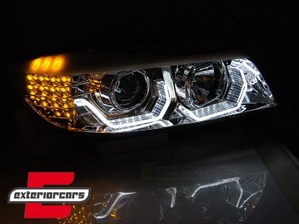 Prednja svjetla 3D LED Angel Eyes LED žmigavci (chrome) / BMW serije 3 E90 limuzina E91 karavan (03.2005-08.2008), LPBMK7