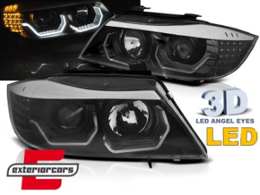 Prednja svjetla 3D LED Angel Eyes LED žmigavci (crna) / BMW serije 3 E90 limuzina E91 karavan (03.2005-08.2008), LPBMK8