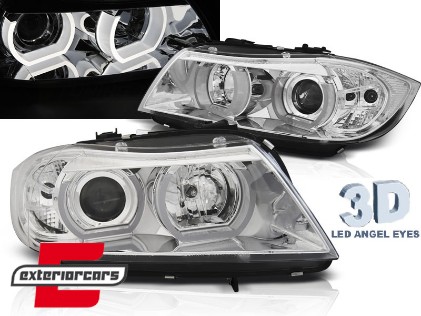 Prednja svjetla 3D LED Angel Eyes U-dizajn (chrome) / BMW serije 3 E90 limuzina E91 karavan (03.2005-08.2008), LPBMI3