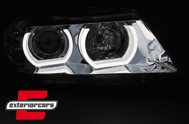 Prednja svjetla 3D LED Angel Eyes U-dizajn (chrome) / BMW serije 3 E90 limuzina E91 karavan (03.2005-08.2008), LPBMI3