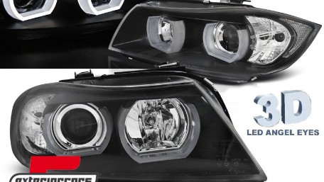 Prednja svjetla 3D LED Angel Eyes U-dizajn (crna) / BMW serije 3 E90 limuzina E91 karavan (03.2005-08.2008), LPBMI4