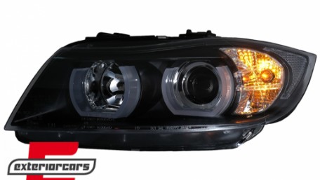 Prednja svjetla 3D LED Angel Eyes U-dizajn (crna) / BMW serije 3 E90 limuzina E91 karavan (03.2005-08.2008), LPBMI4