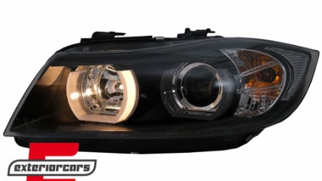 Prednja svjetla 3D LED Angel Eyes U-dizajn (crna) / BMW serije 3 E90 limuzina E91 karavan (03.2005-08.2008), LPBMI4
