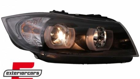 Prednja svjetla 3D LED Angel Eyes U-dizajn (crna) / BMW serije 3 E90 limuzina E91 karavan (03.2005-08.2008), LPBMI4