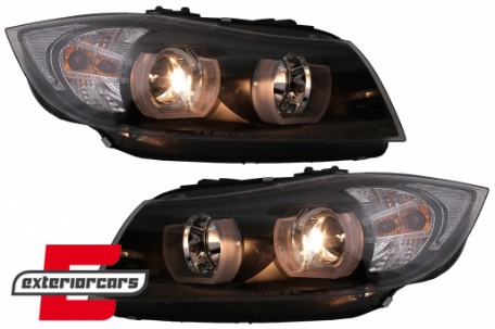Prednja svjetla 3D LED Angel Eyes U-dizajn (crna) / BMW serije 3 E90 limuzina E91 karavan (03.2005-08.2008), LPBMI4
