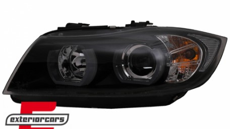 Prednja svjetla 3D LED Angel Eyes U-dizajn (crna) / BMW serije 3 E90 limuzina E91 karavan (03.2005-08.2008), LPBMI4