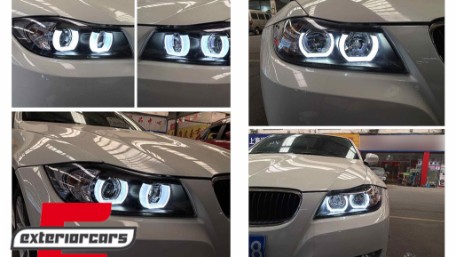 Prednja svjetla 3D LED Angel Eyes U-dizajn (crna) / BMW serije 3 E90 limuzina E91 karavan (03.2005-08.2008), LPBMI4