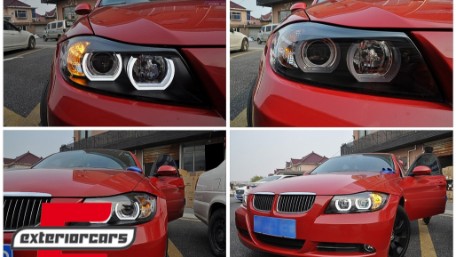Prednja svjetla 3D LED Angel Eyes U-dizajn (crna) / BMW serije 3 E90 limuzina E91 karavan (03.2005-08.2008), LPBMI4