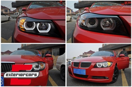 Prednja svjetla 3D LED Angel Eyes U-dizajn (crna) / BMW serije 3 E90 limuzina E91 karavan (03.2005-08.2008), LPBMI4