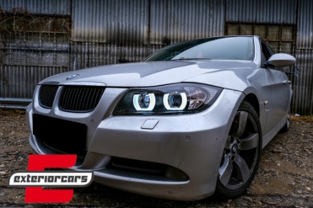 Prednja svjetla 3D LED Angel Eyes U-dizajn (crna) / BMW serije 3 E90 limuzina E91 karavan (03.2005-08.2008), LPBMI4